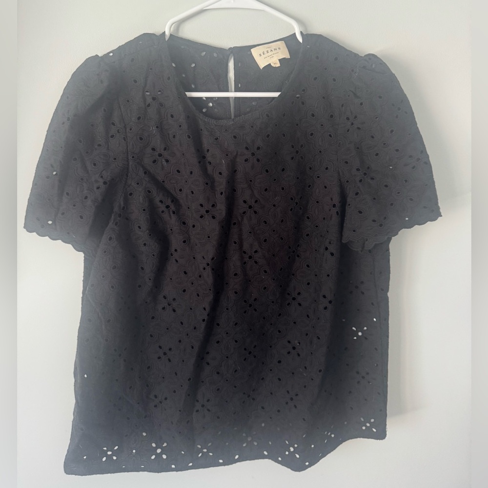 Sezane Annabelle Black Embroidery Blouse